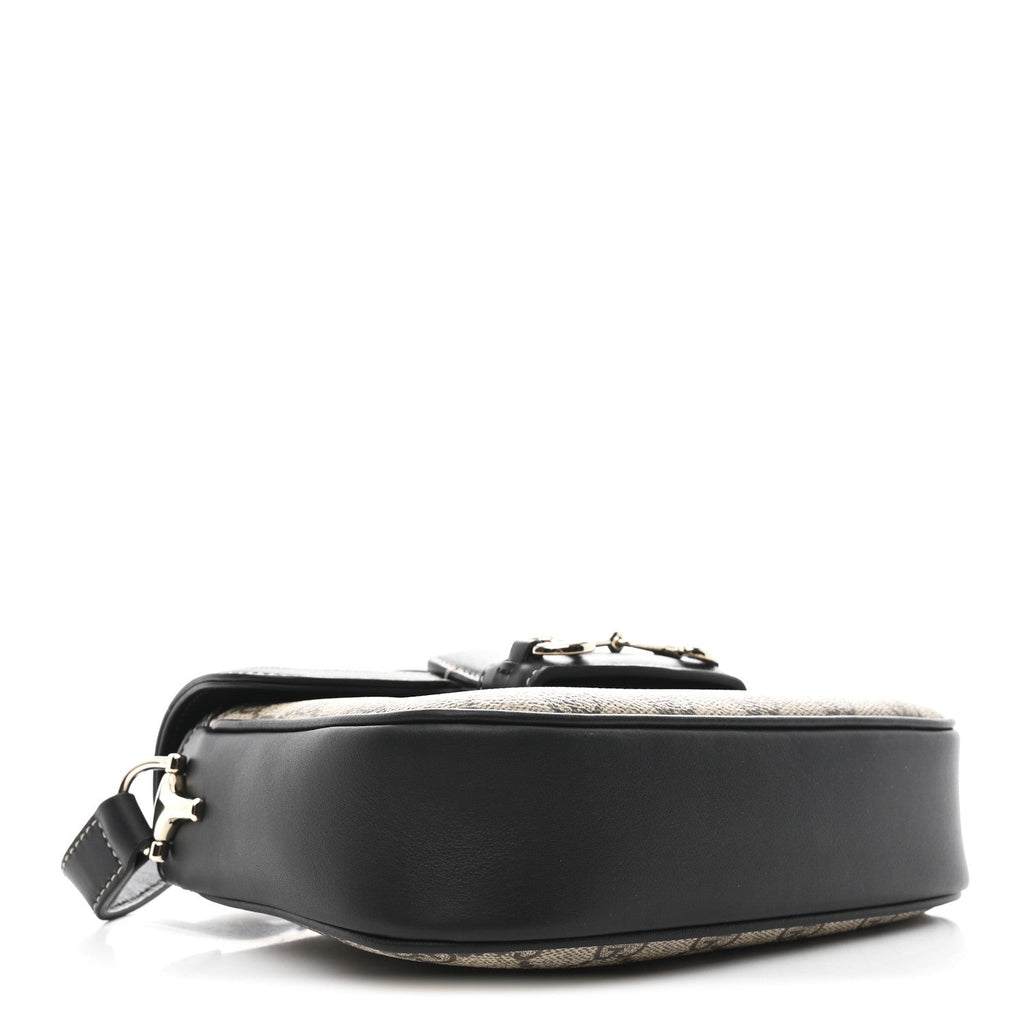 GG Supreme Monogram Horsebit 1955 Soft Small Shoulder Bag Beige Black