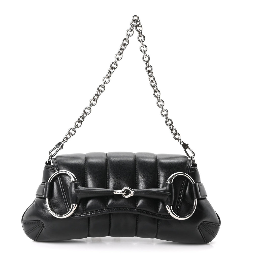 Nappa Vertical Matelasse Small Maxi Horsebit Chain Shoulder Bag Black