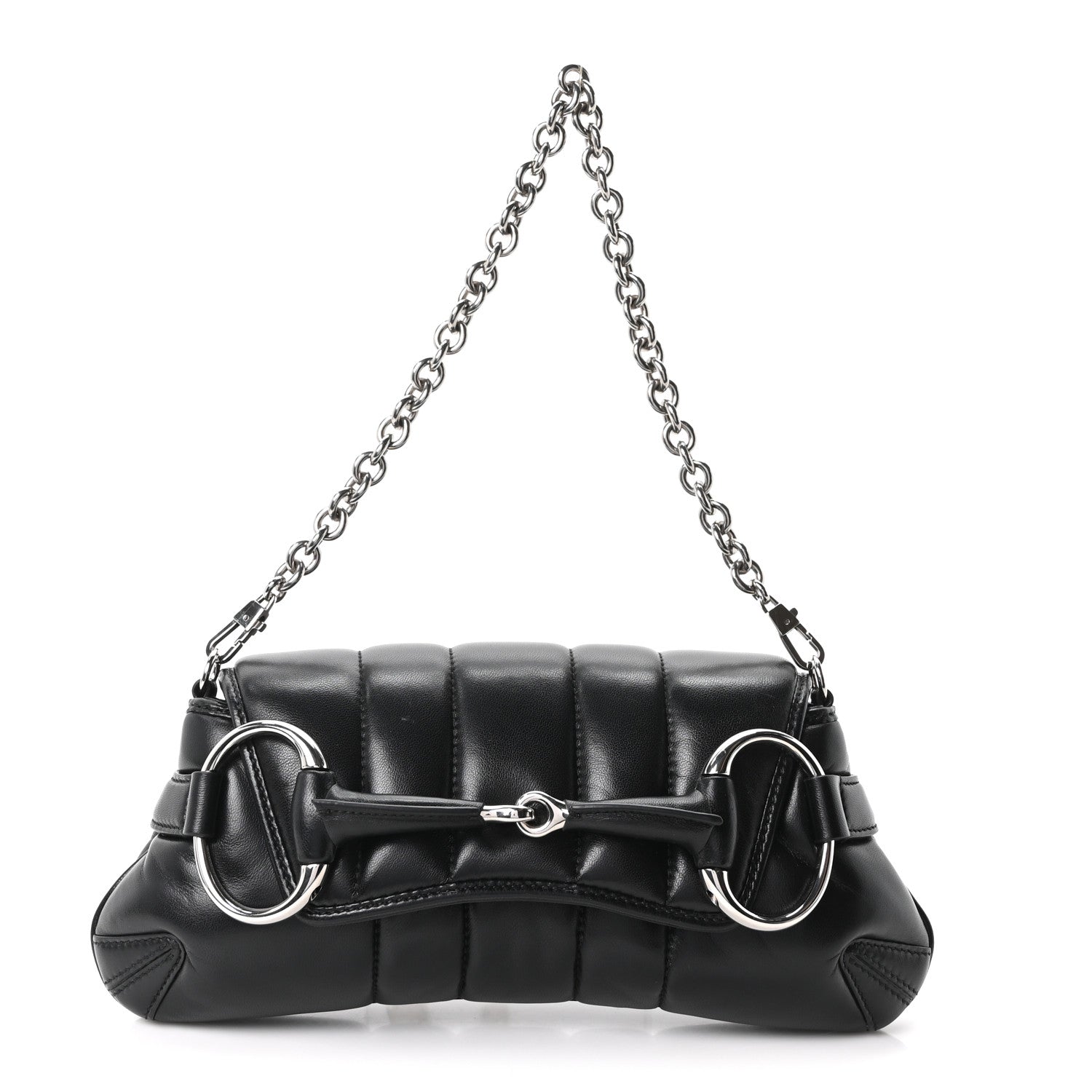 Nappa Vertical Matelasse Small Maxi Horsebit Chain Shoulder Bag Black
