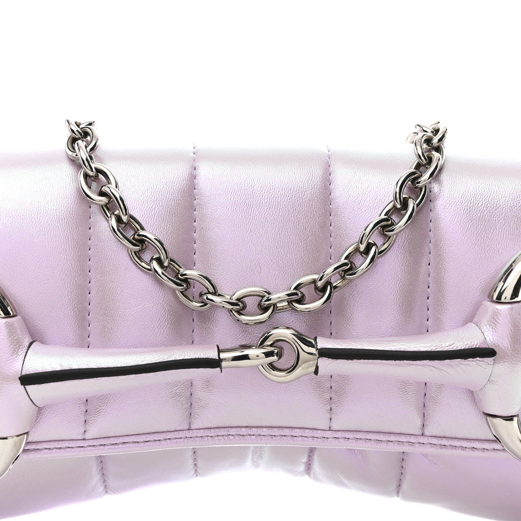 Iridescent Nappa Vertical Matelasse Medium Maxi Horsebit Chain Shoulder Bag Escape Pink