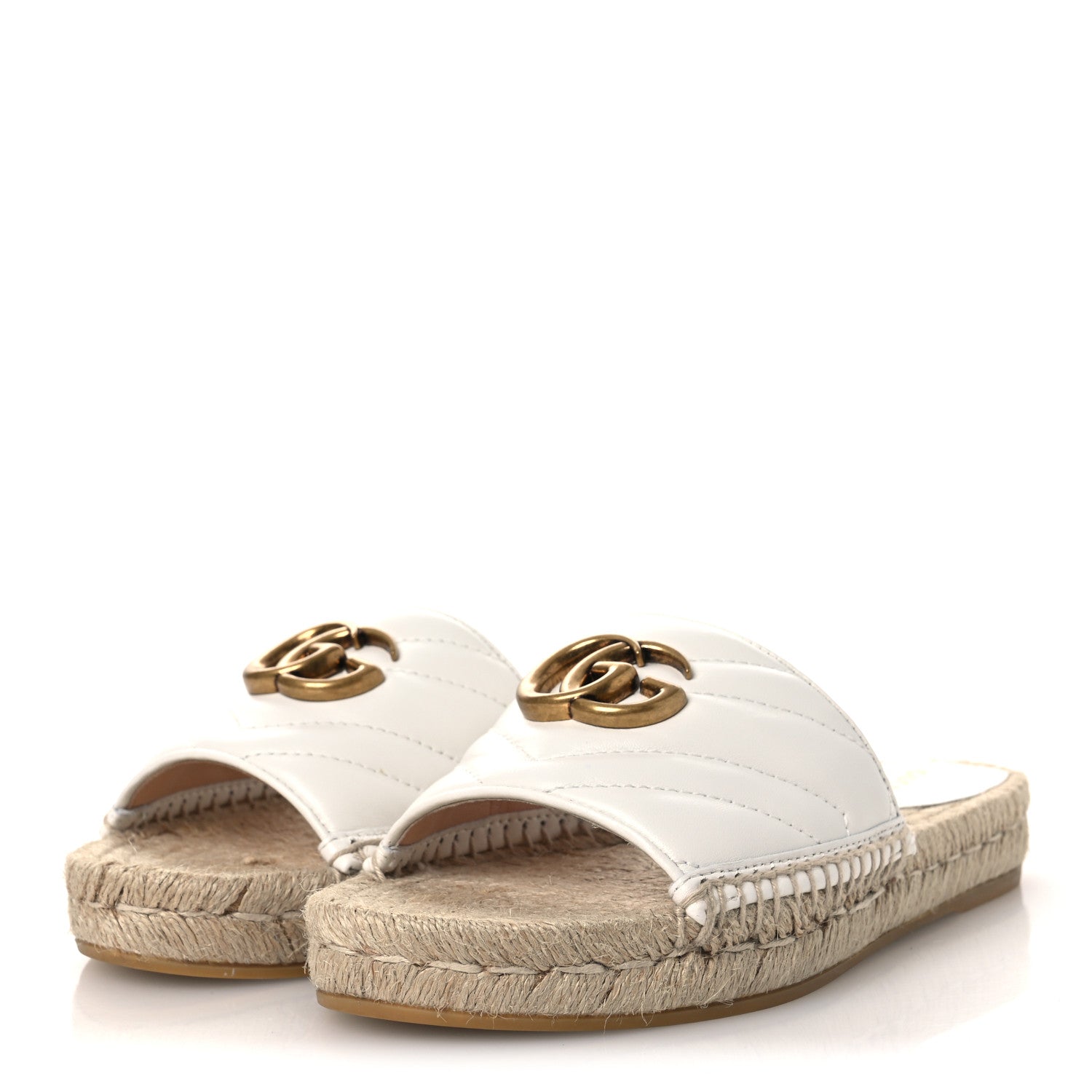 Nappa Matelasse GG Marmont Espadrille Slide Sandals 35 Great White