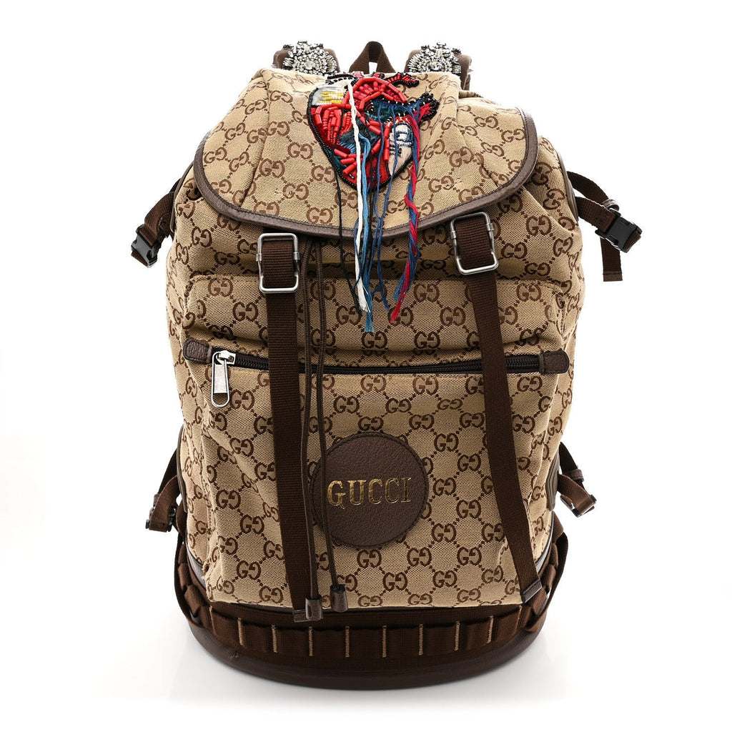 Monogram Script Logo Large Double Pocket Backpack Beige Ebony Multicolor