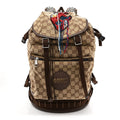 Monogram Script Logo Large Double Pocket Backpack Beige Ebony Multicolor