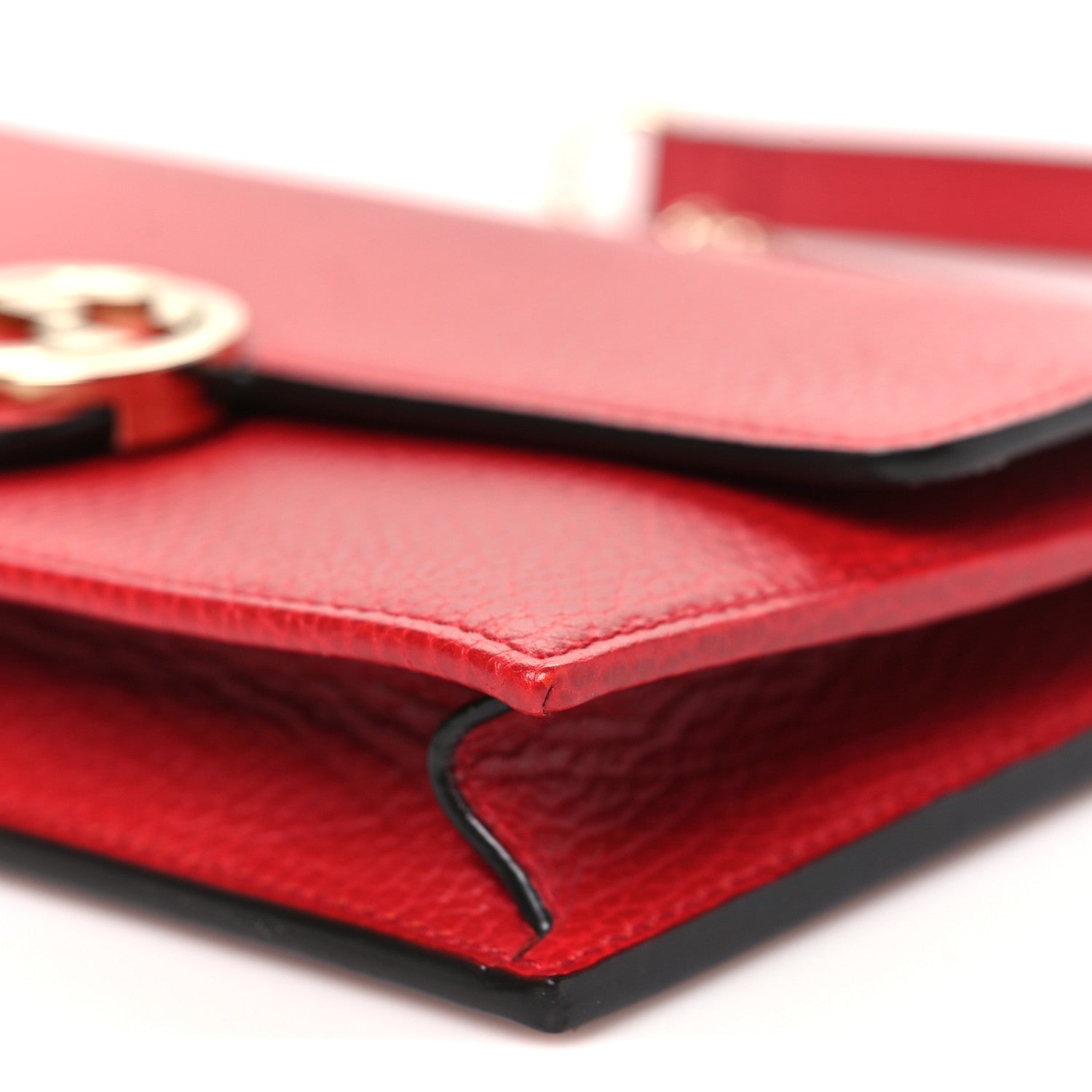 Dollar Calfskin Interlocking G Chain Wallet Red