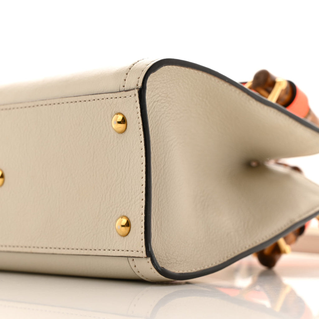 Wonka Grain Calfskin Mini Diana Tote Bag Mystic White Orange Fluo