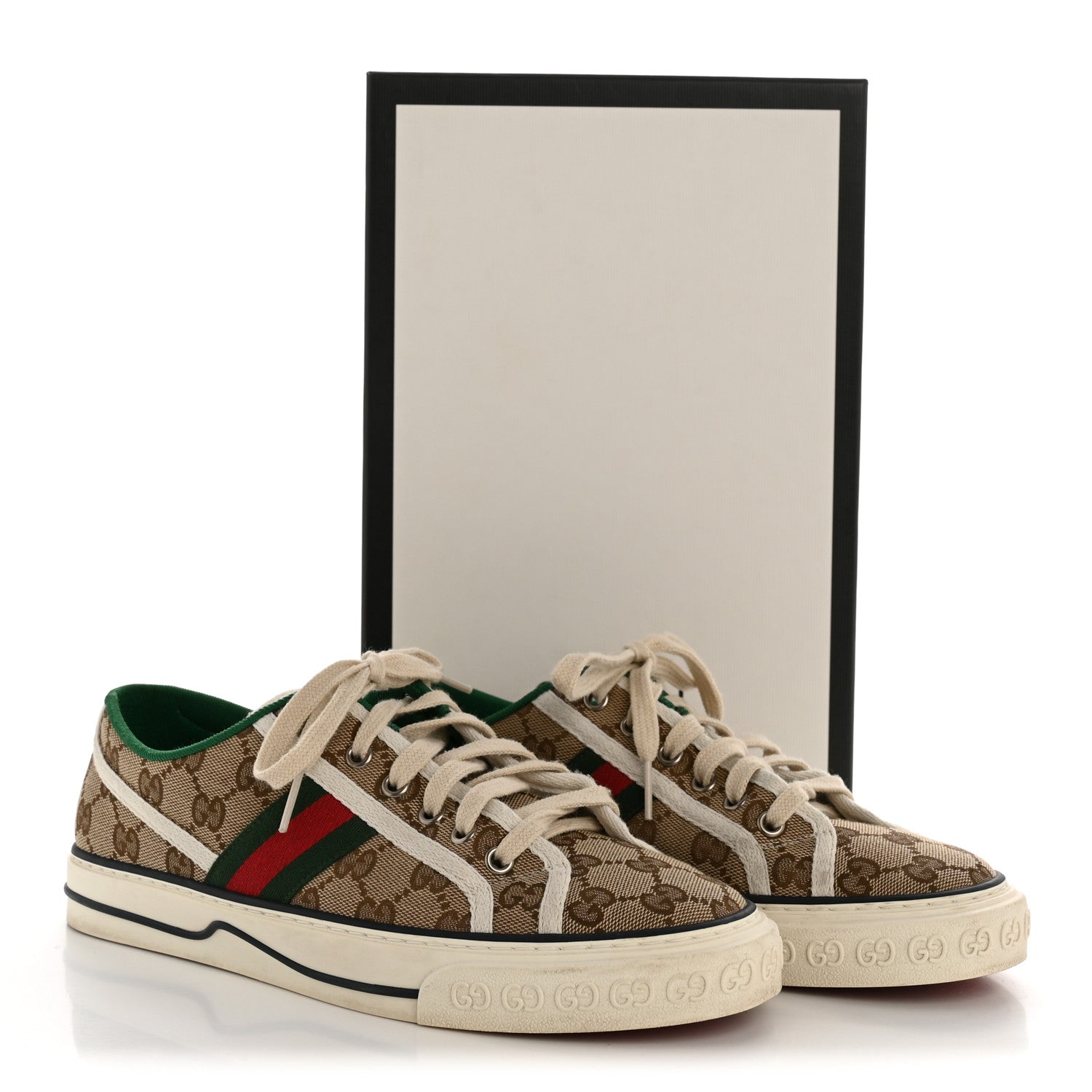 GG Monogram Web Womens 1977 Tennis Sneakers 40.5 Beige Ebony Mystic White