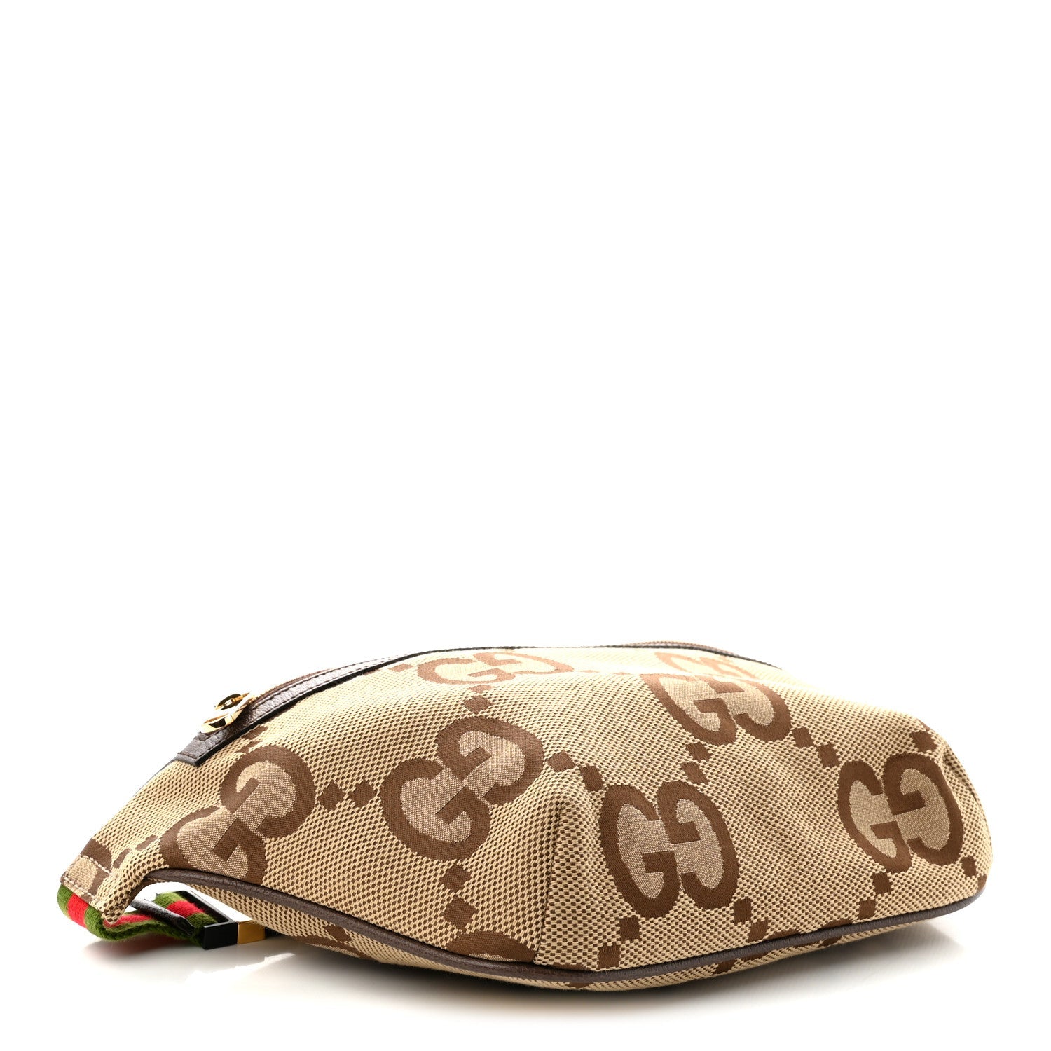 Monogram Jumbo GG Textured Dollar Calfskin Web Belt Bag Camel Ebony New Acero