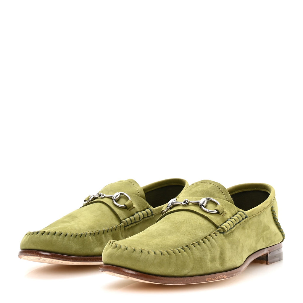 Nubuck Womens Horsebit Loafers 38.5 Herbs Light Green