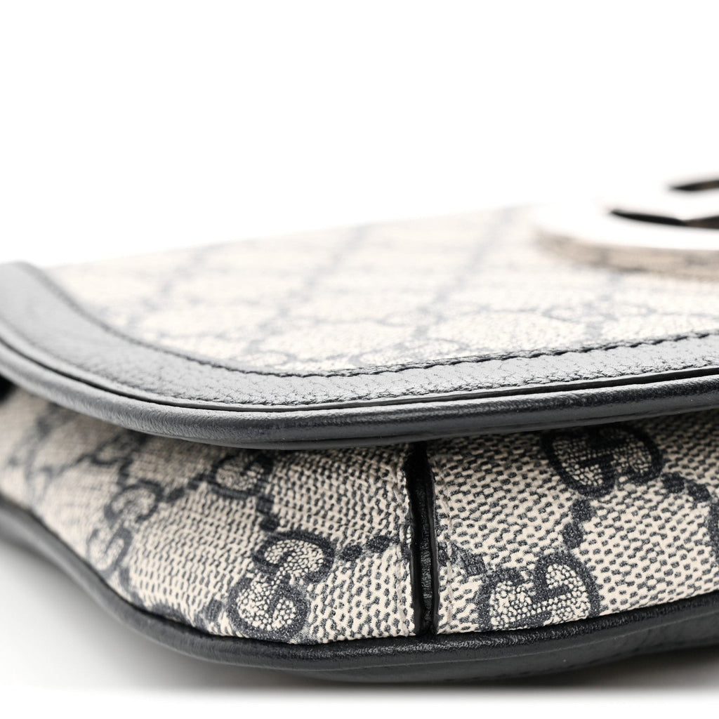 GG Supreme Monogram Textured Dollar Calfskin Blondie Chain Shoulder Flap Bag Beige Blue