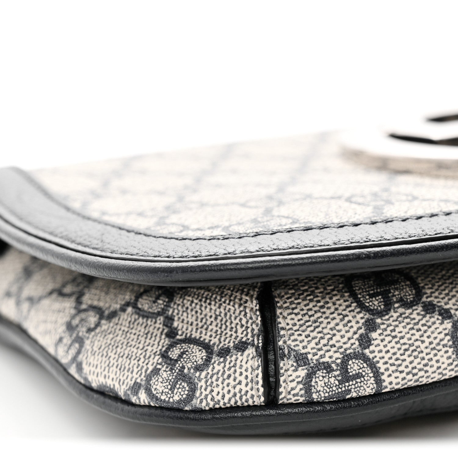 GG Supreme Monogram Textured Dollar Calfskin Blondie Chain Shoulder Flap Bag Beige Blue