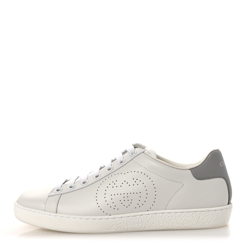 Calfskin Interlocking G Perforated Womens Ace Sneakers 37 White Grey Sky