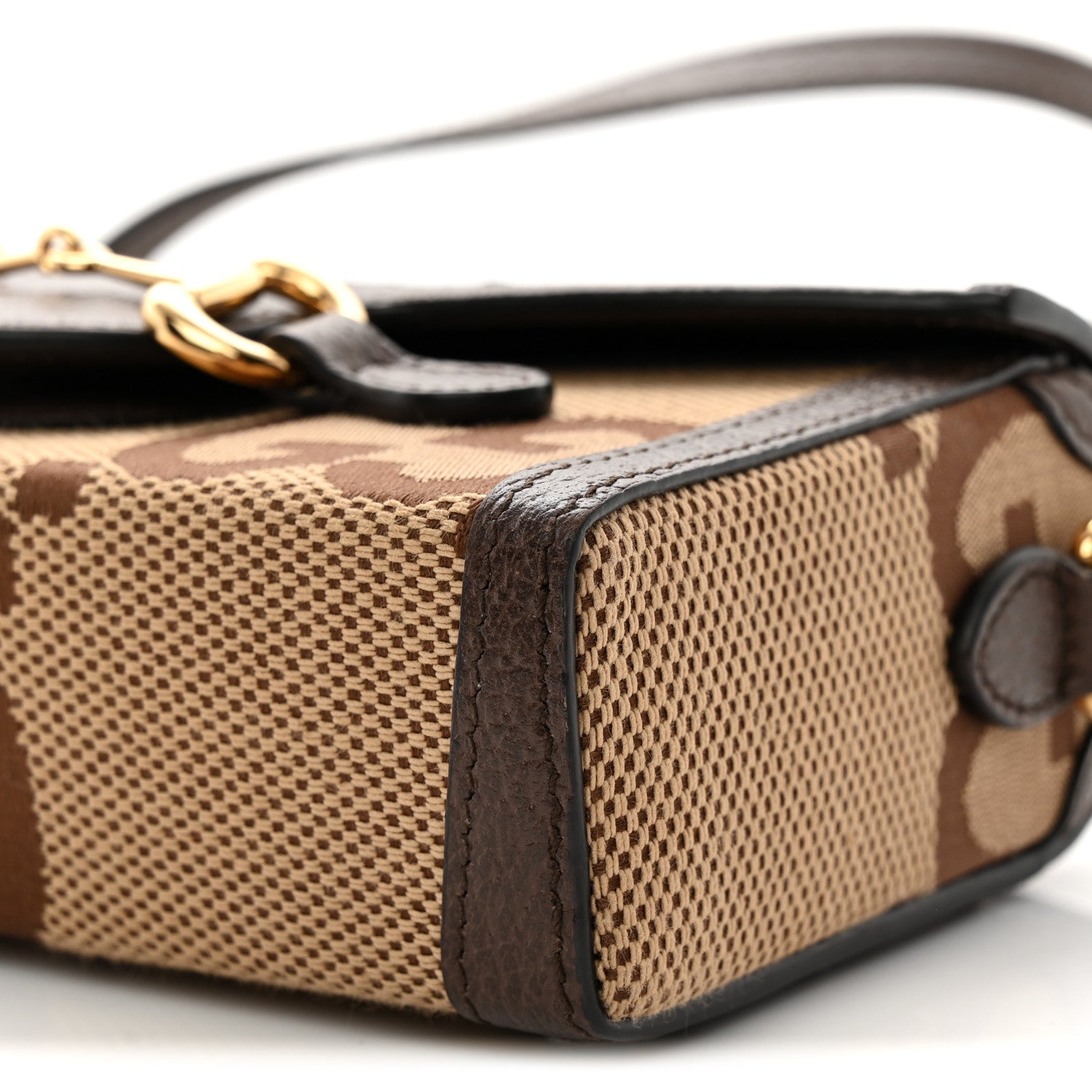 Monogram Jumbo GG Textured Dollar Calfskin Mini Horsebit 1955 Shoulder Bag Camel Ebony New Acero