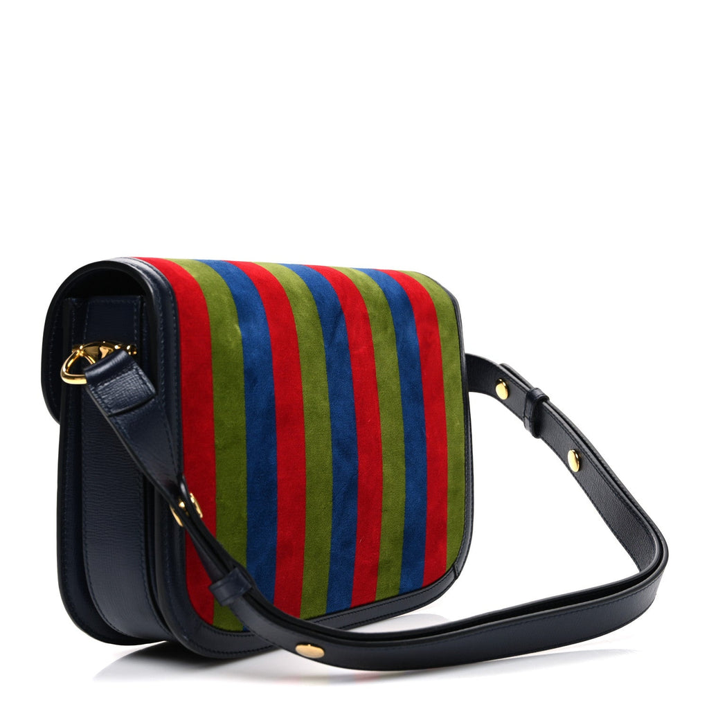 Velvet Azalea Calfskin Baiadera Stripe Horsebit 1955 Shoulder Bag Multicolor