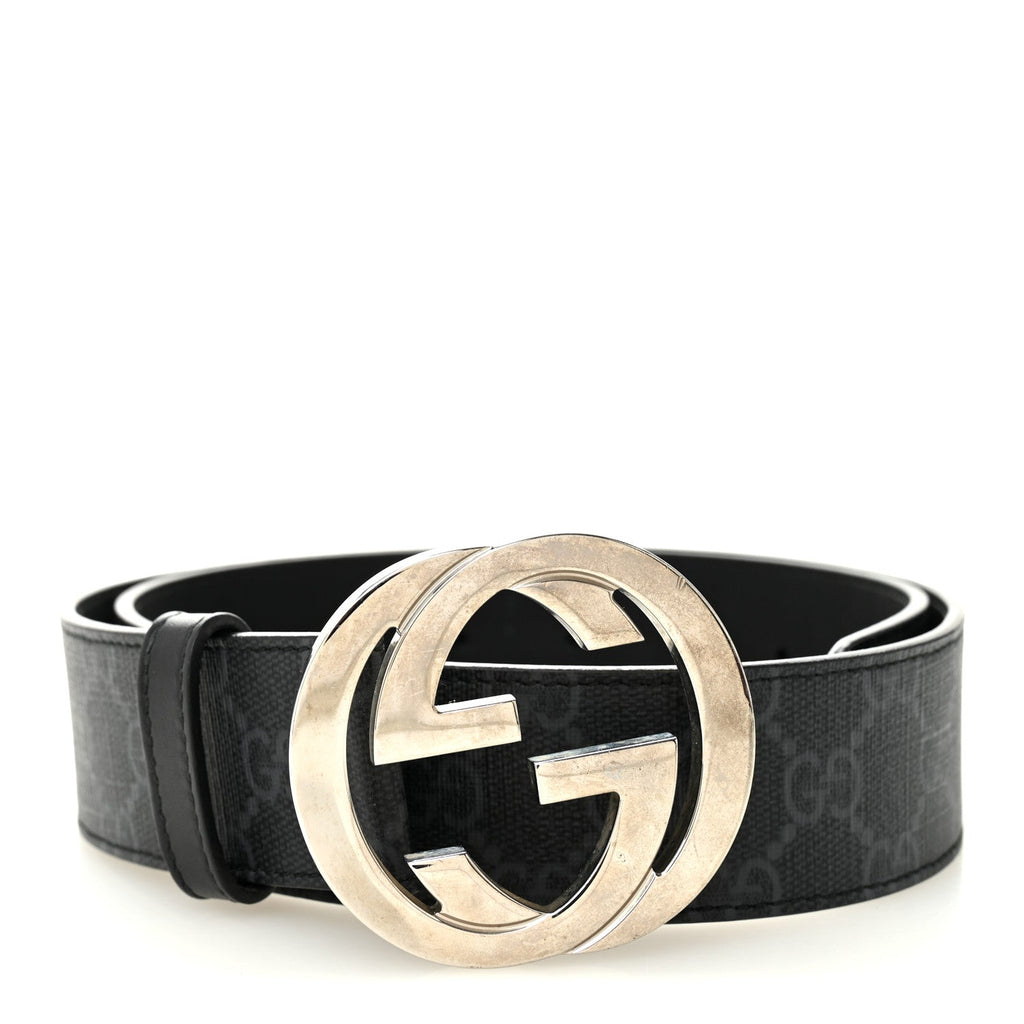GG Supreme Monogram Selleria Calfskin Interlocking G 40mm Belt 80 32 Black Grey