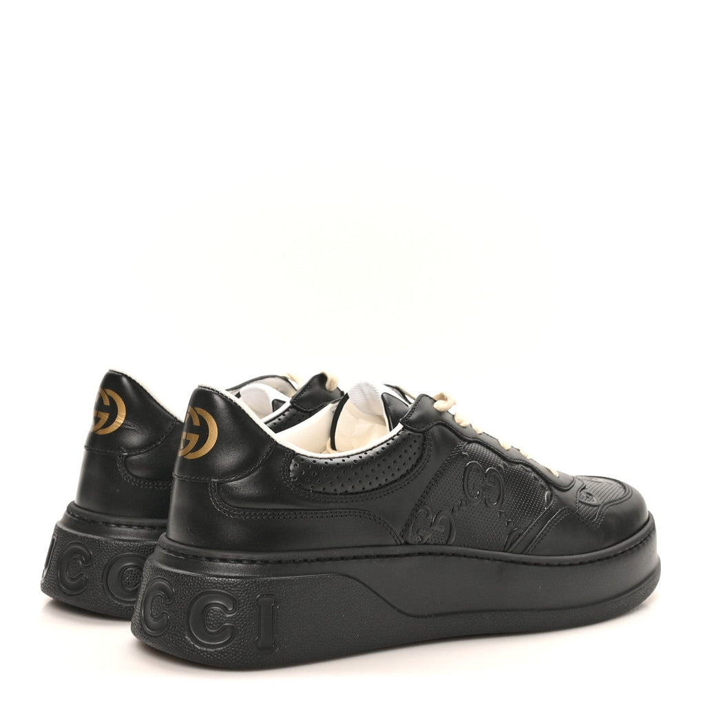 Calfskin GG Tennis Embossed Perforated Mens Interlocking G 55mm Sneakers 11.5 Black