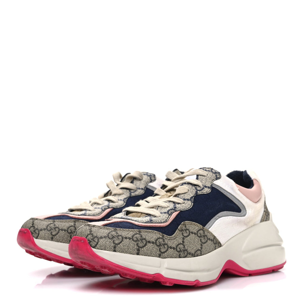 GG Supreme Monogram Mix Monogram Womens Rhyton Sneakers 36 London Blue Beige Pale Pink
