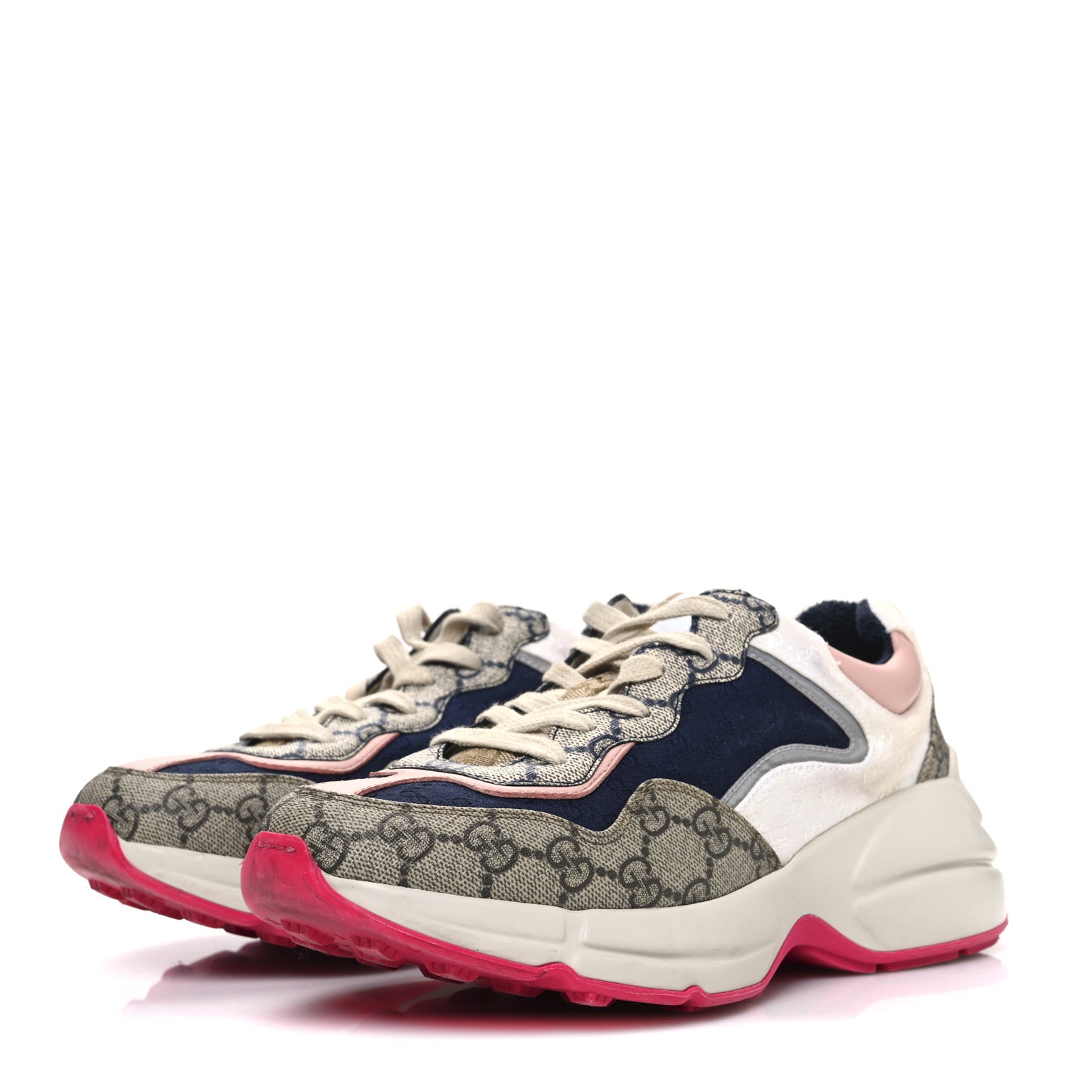GG Supreme Monogram Mix Monogram Womens Rhyton Sneakers 36 London Blue Beige Pale Pink