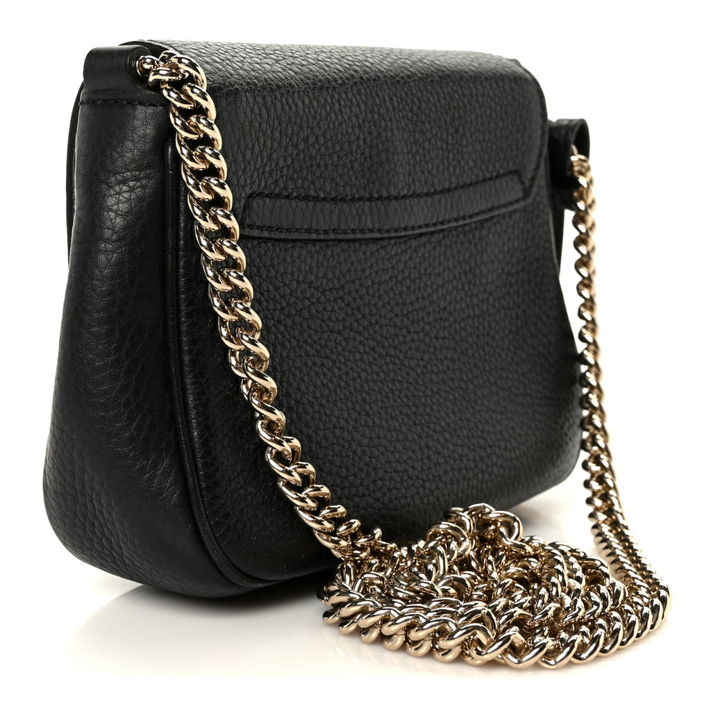Pebbled Calfskin Small Soho Flap Crossbody Black