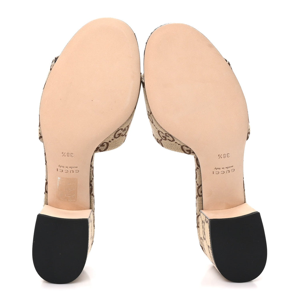 GG Monogram Horsebit Slide Sandals 38.5 Camel Brown