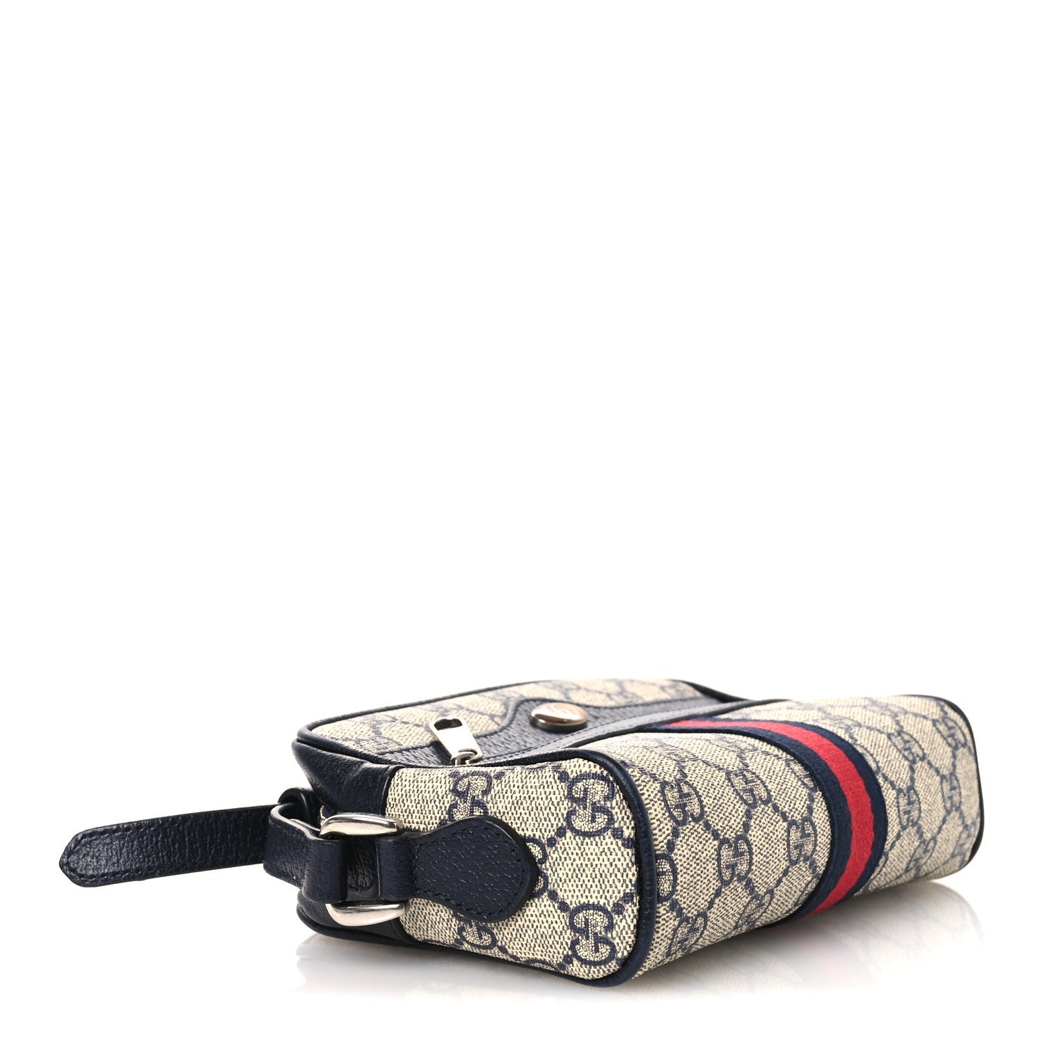 GG Supreme Monogram Textured Dollar Calfskin Web Mini Ophidia Shoulder Bag Beige Blue