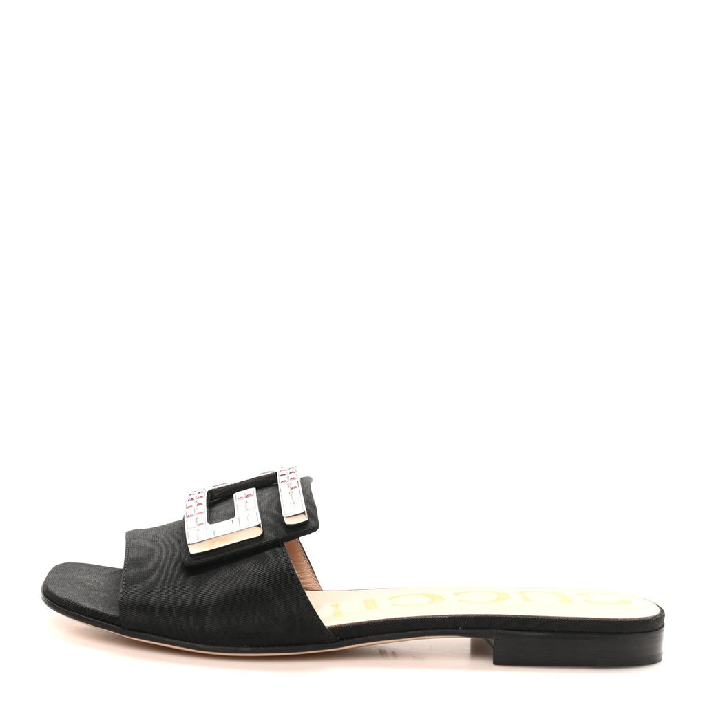 Moire Fabric Crystal Square G Madelyn Slide Sandals 35 Black