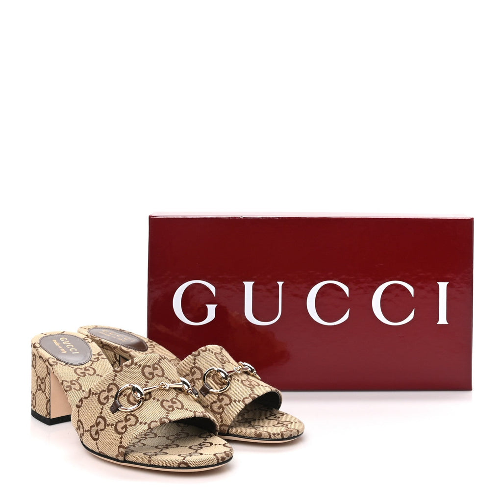 GG Monogram Horsebit Slide Sandals 38.5 Camel Brown