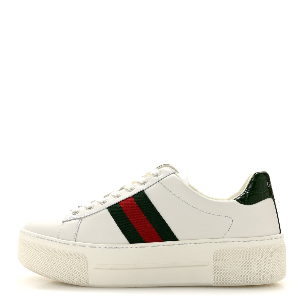 Ultralight Plume Calfskin Web Womens Ace Platform Sneakers 38.5 White