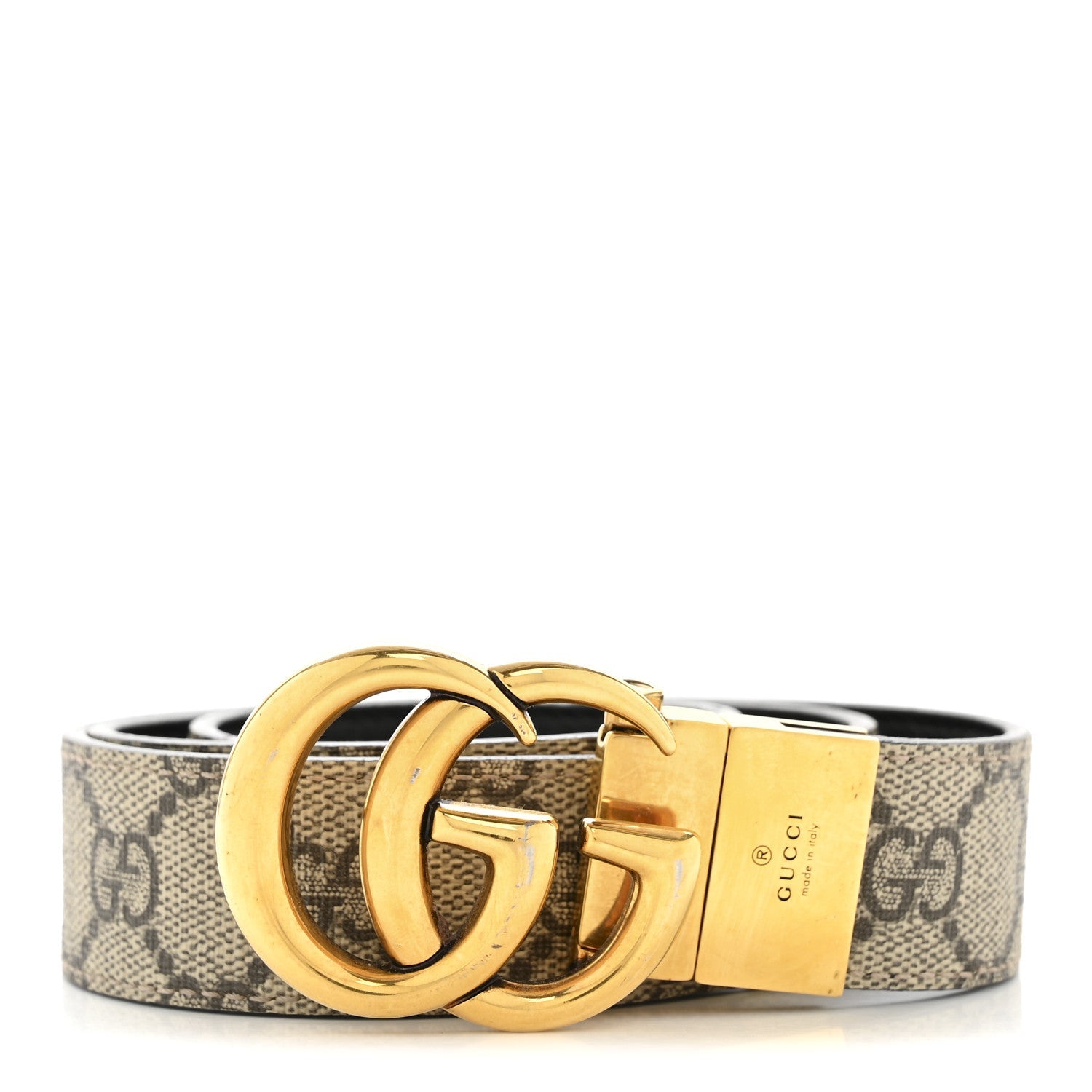 GG Supreme Monogram Plutone Calfskin Double G Reversible 75 30 Belt Beige Ebony New Acero