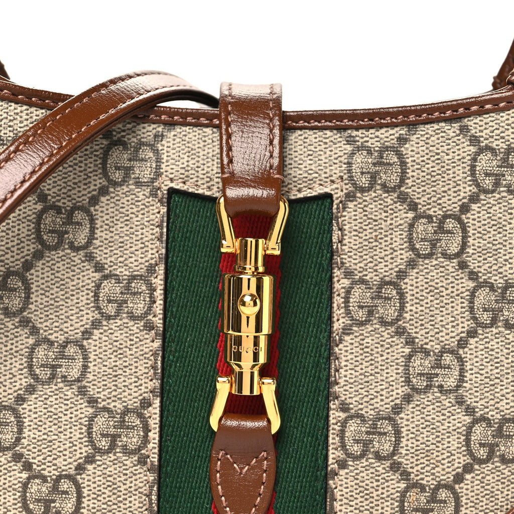 GG Supreme Monogram Azalea Calfskin Web Mini Jackie 1961 Hobo Beige Ebony Brown Sugar