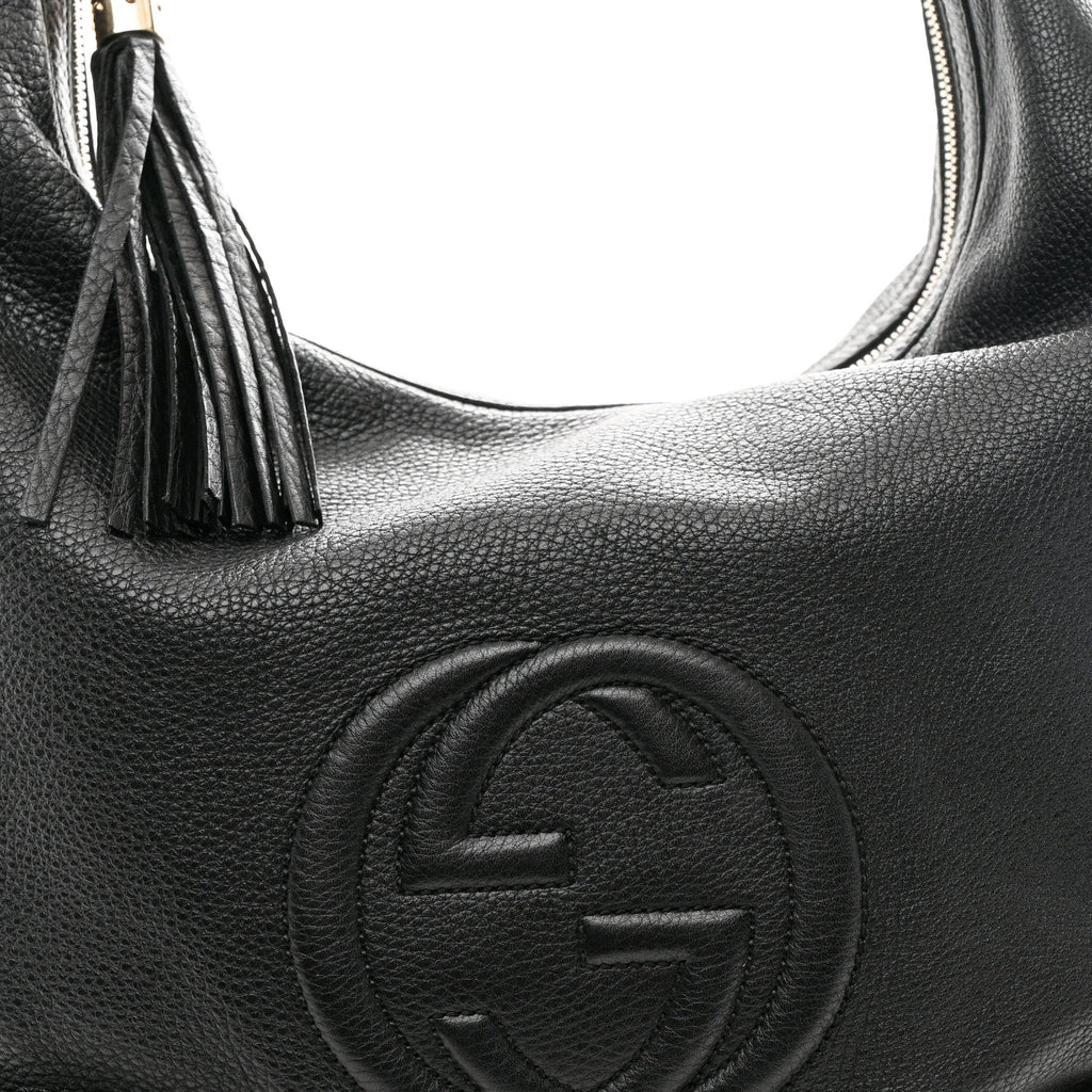 Pebbled Calfskin Medium Soho Chain Hobo Black