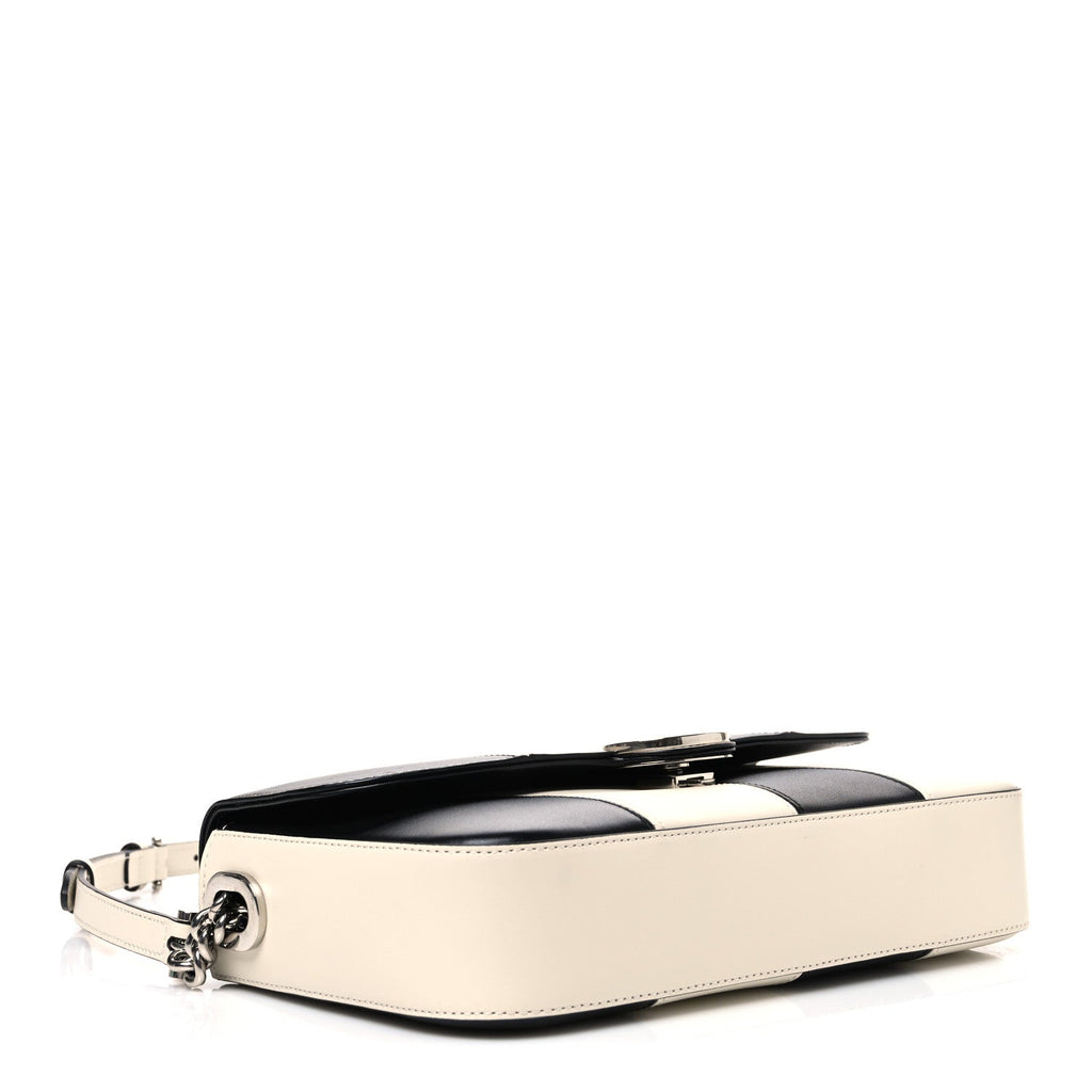 Senna Calfskin Lines Petite GG Top Handle Shoulder Bag Black Mystic White