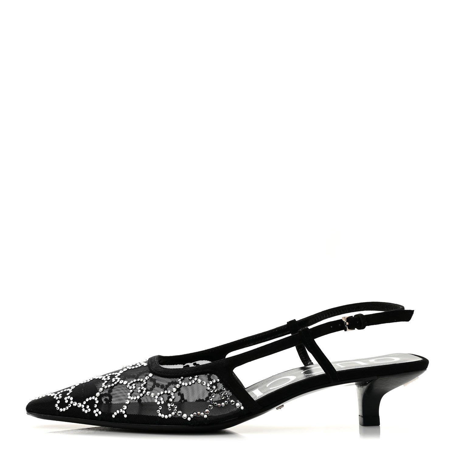 Suede Mesh Crystal GG Monogram Slingback Pumps 36.5 Black