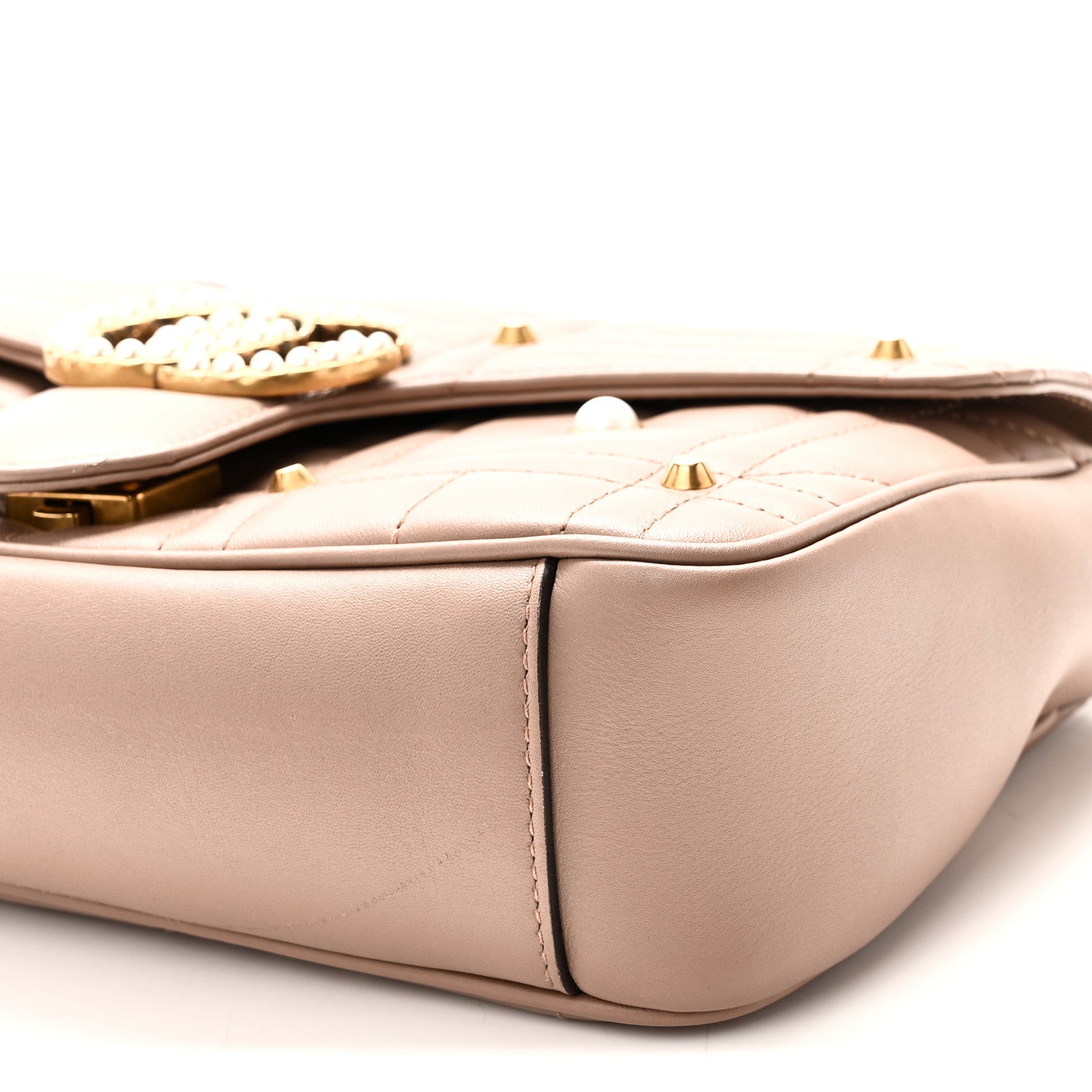 Calfskin Matelasse Studded Small Pearly GG Marmont Shoulder Bag Porcelain Rose