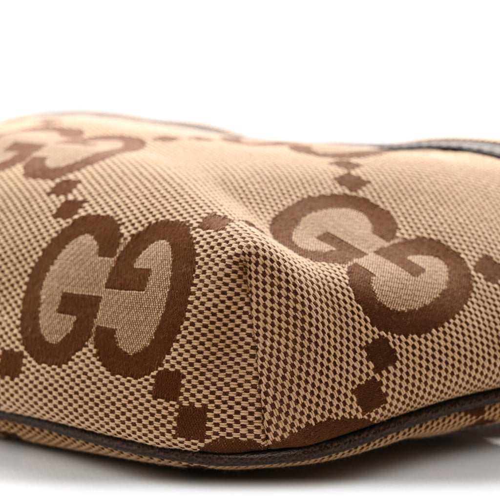 Monogram Jumbo GG Textured Dollar Calfskin Web Belt Bag Camel Ebony New Acero