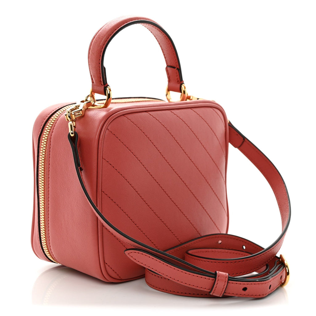 Sakai Be Green Calfskin Diagonal Stitched Blondie Top Handle Bag Pink