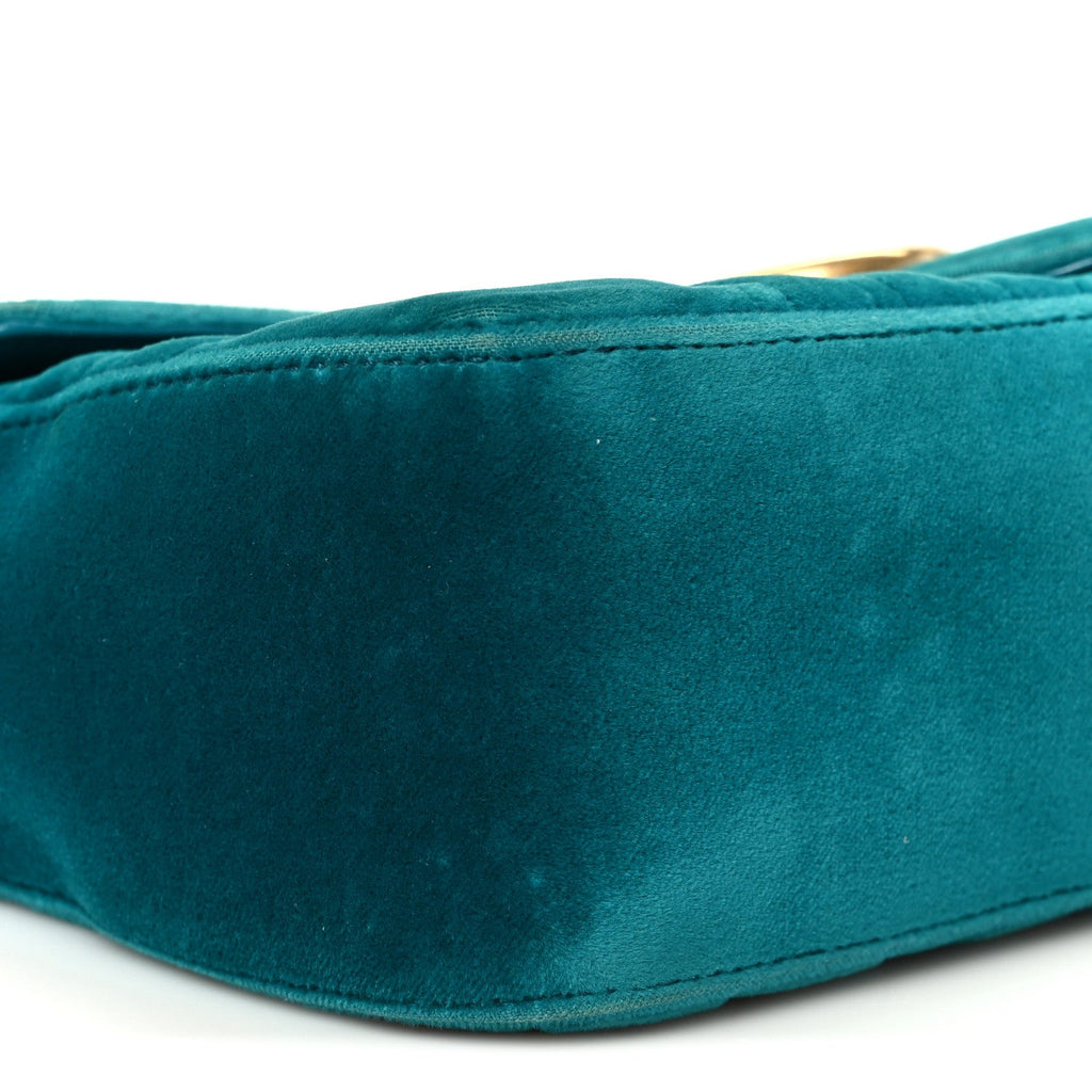 Velvet Matelasse Small GG Marmont Shoulder Bag Pavone Cyan