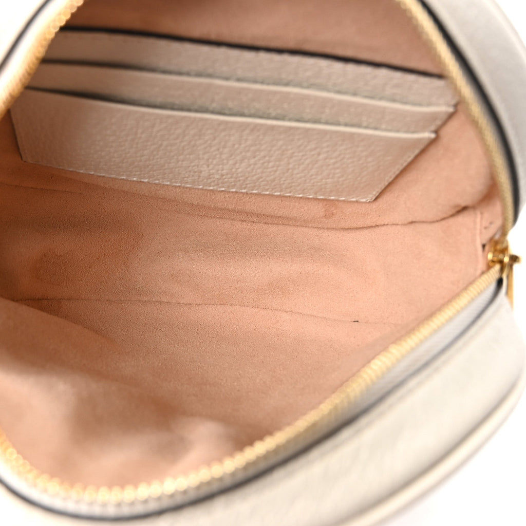Textured Calfskin Web Mini Ophidia Round Backpack Mystic White
