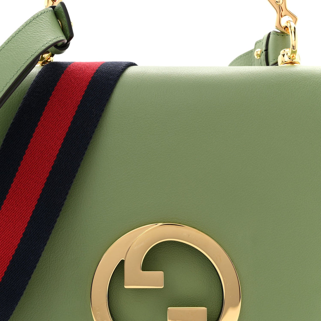 Roxy Calfskin Web Medium Blondie Top Handle Shoulder Flap Bag Salamander Green