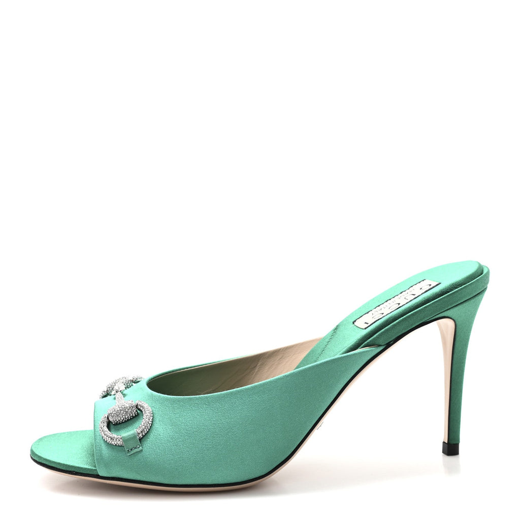 Raso Seta Malaga Kid Crystal Horsebit Sandals 37.5 Jade Caribbean Green
