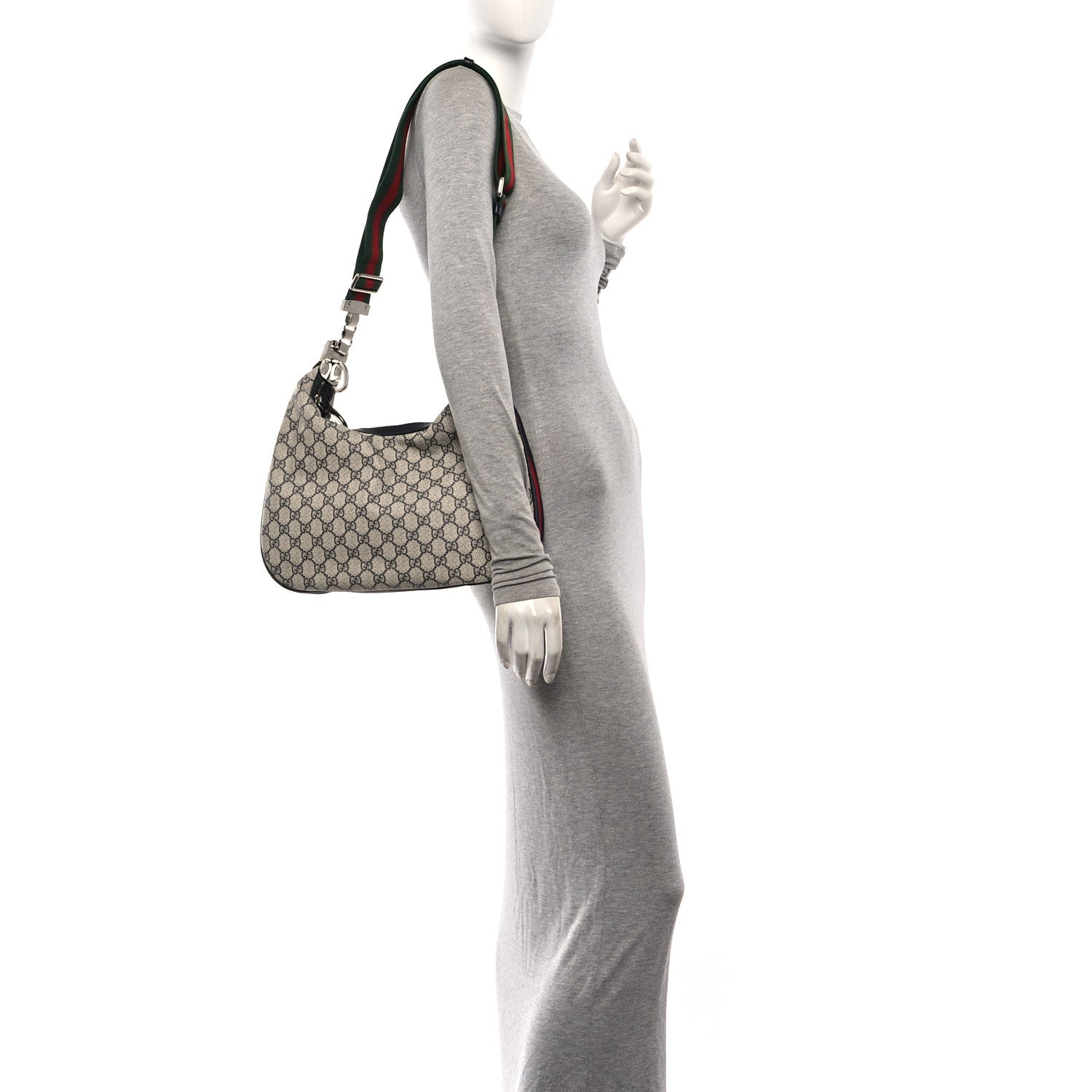 GG Supreme Monogram Textured Calfskin Web Large Attache Shoulder Bag Beige Blue
