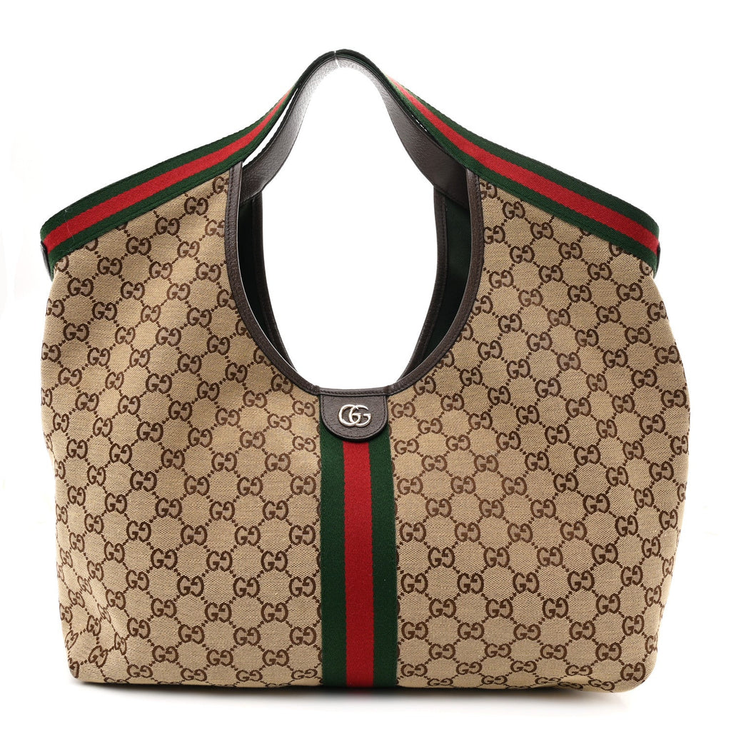 GG Monogram Web Large Giglio Tote Beige Brown
