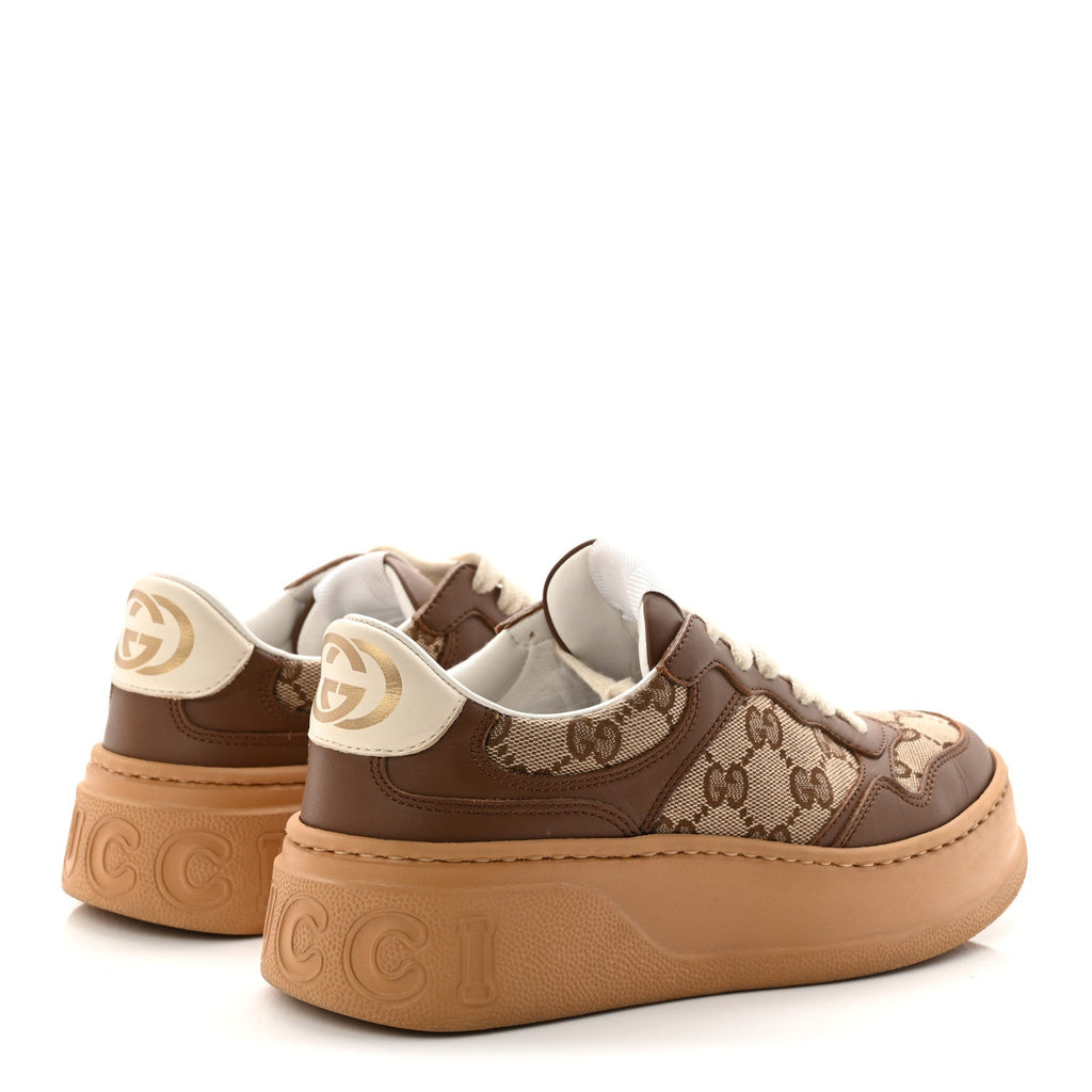 Calfskin GG Monogram Womens Platform 55mm Sneakers 35.5 Hezelnut Beige Ebony Mystic White
