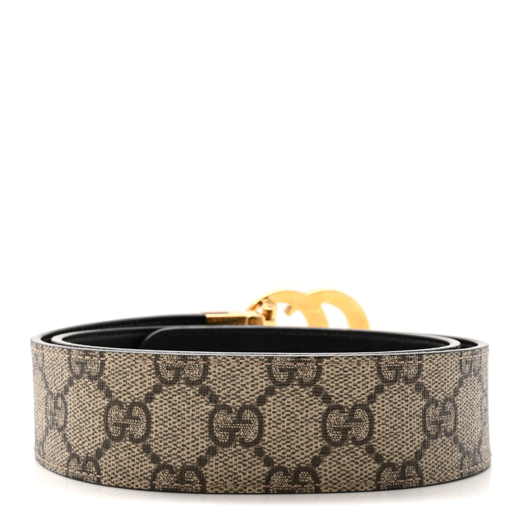 GG Supreme Monogram Plutone Calfskin Double G Reversible 37mm Belt 80 32 Beige Ebony New Acero