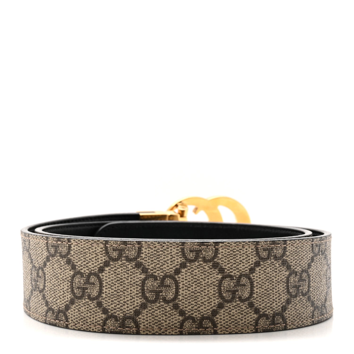 GG Supreme Monogram Plutone Calfskin Double G Reversible 37mm Belt 80 32 Beige Ebony New Acero