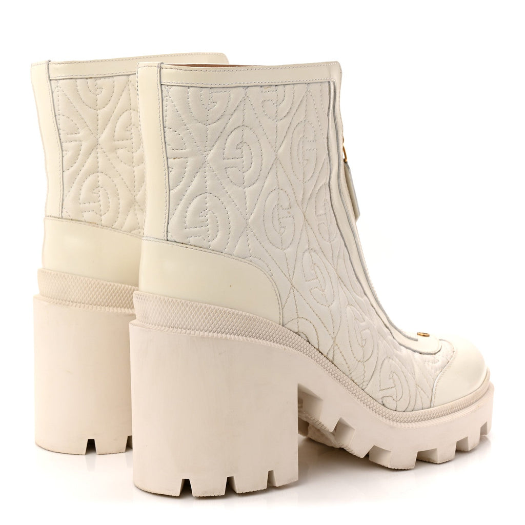 Calfskin Nappa Rhombus Quilted Trip Ankle Boots 39.5 Great White