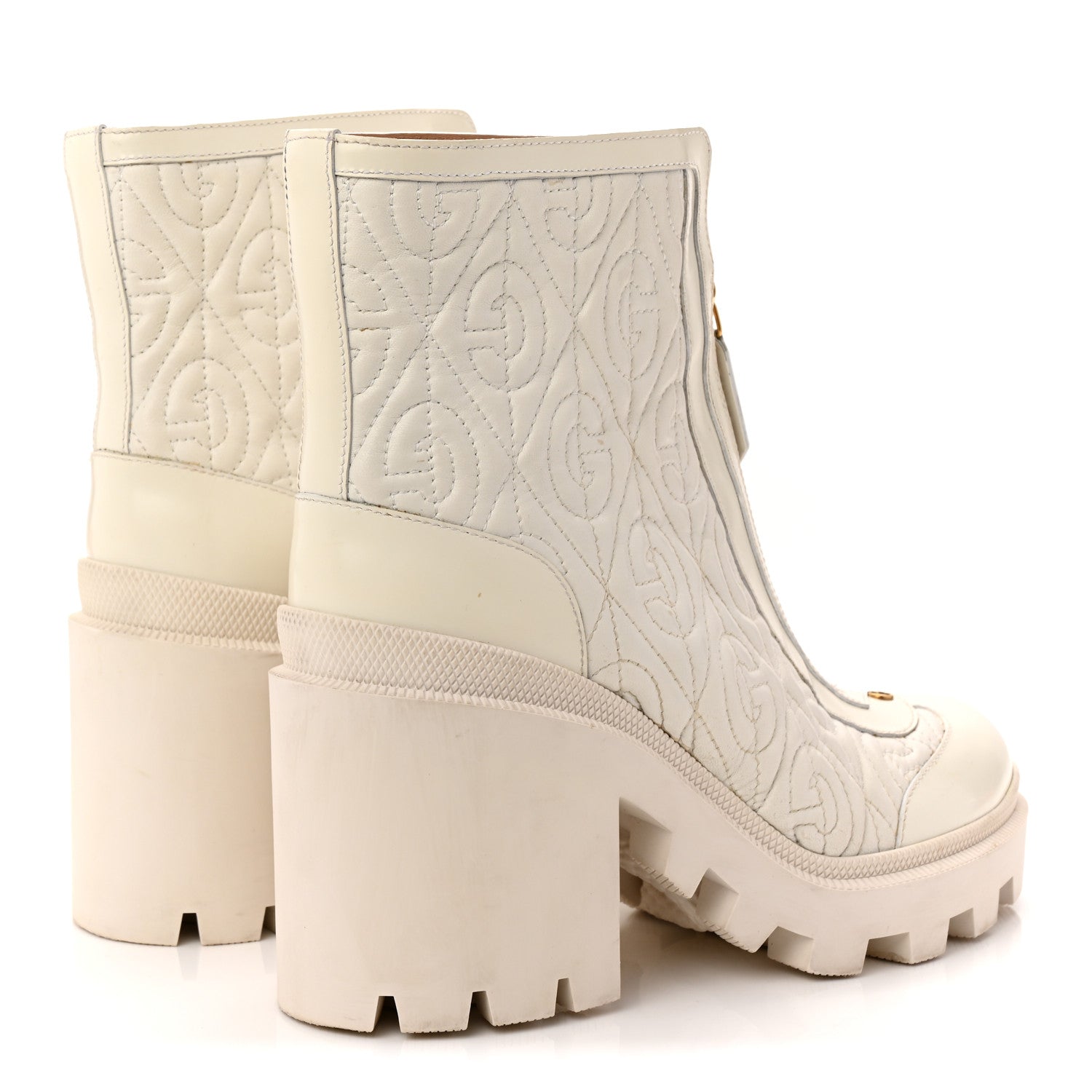 Calfskin Nappa Rhombus Quilted Trip Ankle Boots 39.5 Great White