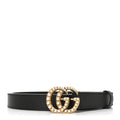 Moon Calfskin Pearl Double G 20mm Belt 85 34 Black Cream