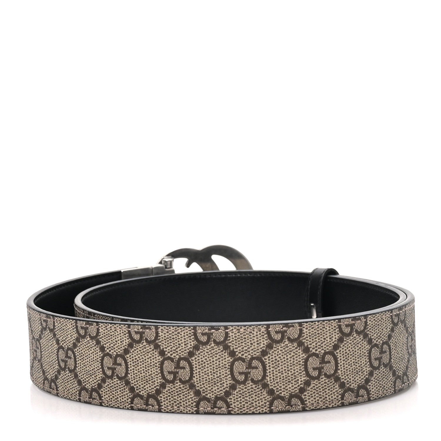 GG Supreme Monogram Plutone Calfskin Palladium Double G Reversible 37mm Belt 90 36 Beige Ebony Black