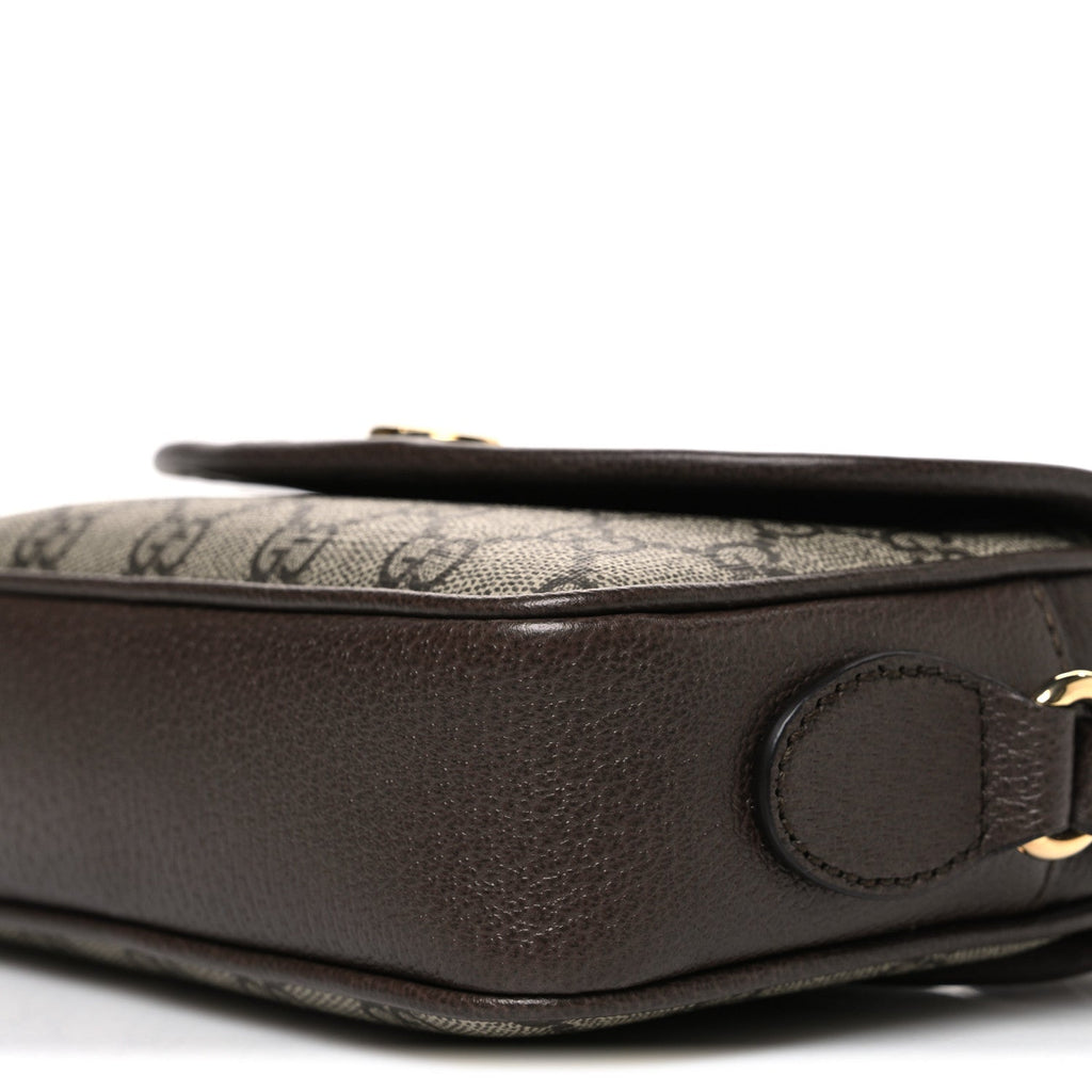 GG Supreme Monogram Textured Dollar Calfskin Mini Ophidia Flap Shoulder Bag Beige Ebony New Acero
