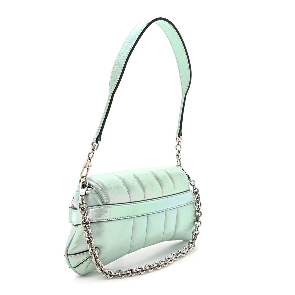 Iridescent Nappa Vertical Matelasse Small Maxi Horsebit Chain Shoulder Bag Iridescent Salvy Green